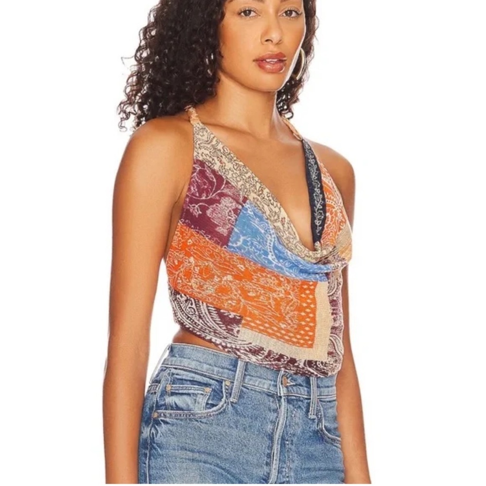 FREE PEOPLE Laila Crop Top Vintage Combo Print Tank Top Women's Medium